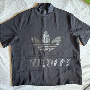 Adidas Black High Collar Tee with Three Stripes Logo